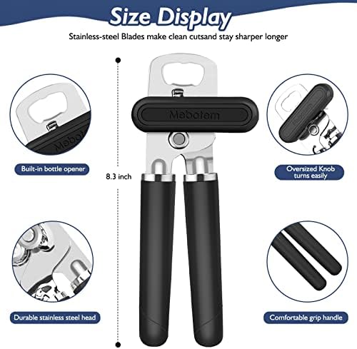 Mebotem 10 Colors Can Opener Manual Handheld Heavy Duty Hand Can Opener Smooth Edge Stainless Steel Can Openers Top Lid Kitchen Gadgets, Best Large Rated Easy Turn Knob, with Bottle Opener, Black - Image 3