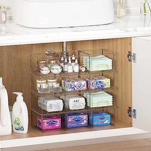 2 Pack Stackable Makeup Organizer Storage Drawers, Vtopmart 4.4'' Tall Acrylic Bathroom Organizers,Clear Plastic Storage Bins For Vanity, Undersink, Kitchen Cabinets, Pantry Organization and Storage - Image 6