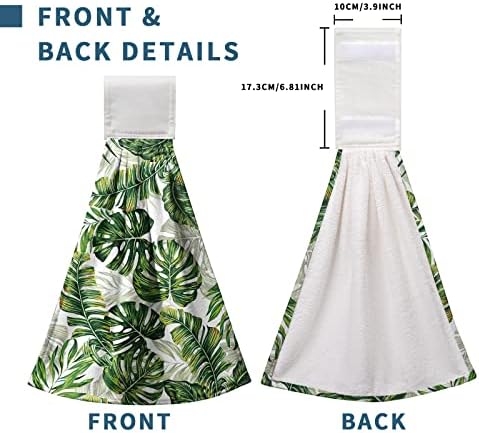 Kwlegh Palm Leaves Hanging Kitchen Towels Set of 2 Tropical Green Hand Tie Towels Monstera Print Hand Towels Hawaiian Soft Absorbent Kitchen Towels with Hanging Loop for Bathroom Kitchen 12x17 Inch - Image 3