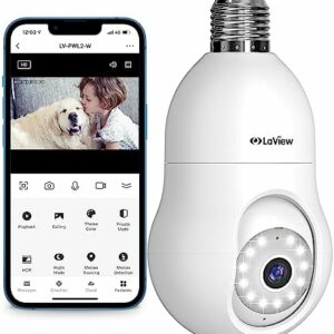 LaView 4MP Bulb Security Camera 2.4GHz,360° 2K Security Cameras Wireless Outdoor Indoor Full Color Day and Night, Motion Detection, Audible Alarm, Easy Installation, Compatible with Alexa