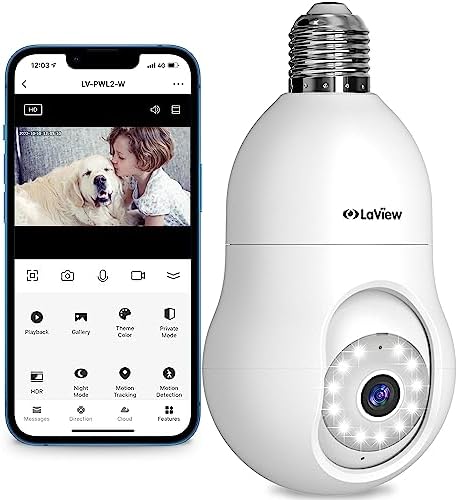 LaView 4MP Bulb Security Camera 2.4GHz,360° 2K Security Cameras Wireless Outdoor Indoor Full Color Day and Night, Motion Detection, Audible Alarm, Easy Installation, Compatible with Alexa