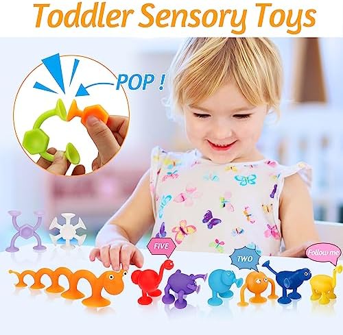 35 Pcs Suction Cup Toys Kids Bath Toys Sensory for 2 3 4 5 6 Year Old Boys Girls Travel Toys Toddler Age 1-3 3-5 Educational Fidget Silicone Sucker Window Toys Squigs with Egg Storage Stress Release - Image 5