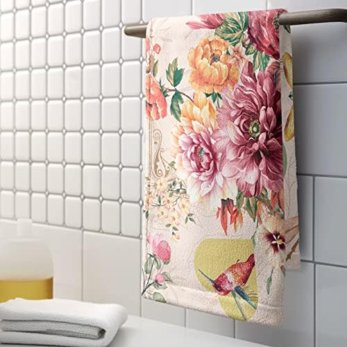 Kwlegh Rose Flower Blossom Hand Towel Set of 2 Summer Hummingbird Dish Towels Butterfly Dragonfly Bath Towel Soft Absorbent Bath Hand Towels for Bathroom Kitchen Gym Yoga 14.4 x 28.3 Inch - Image 4