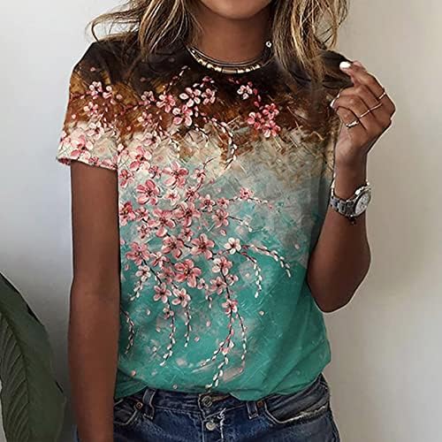 SKDOGDT Summer Short Sleeve Tops For Women Trendy Casual Floral Graphic Shirts Blouses Plus Size Crew Neck Boho Henley Tees - Image 2