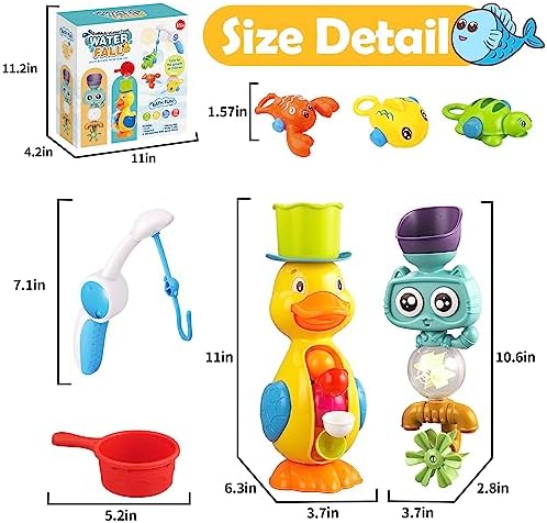 Bath Toys for Toddlers 1-3 3-5,Baby Bath Toys Cute Duck Cat Waterfall with Rotate Waterwheel Shower Toys,Fishing Game,Floating Bathtub Toys Swimming Fish Toy,Baby Water Toys Pool Toys for Toddlers 1-3 - Image 6