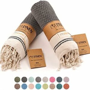 Evelynen Turkish Hand Towels for Bathroom & Kitchen Towels Decorative Set of 2 | Boho Farmhouse Hand Towels with Hanging Loops for Face, Tea, Dish, Kitchen & Bath |%100 Cotton (16" x 32" - Black)