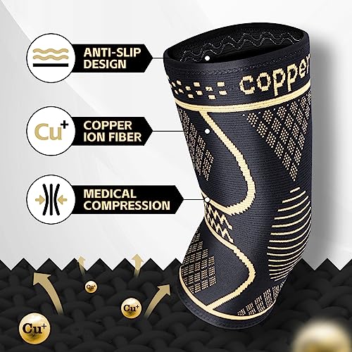 Copper Knee Braces for Knee Pain Women & Men, 2 Pack Knee Brace Compression Sleeve, Best Knee Support for Running, Working Out, Weightlifting, Knee Pain, Meniscus Tear, ACL & Arthritis Pain Relief - Knee Sleeves - Image 2