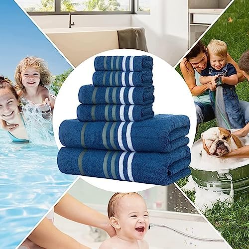 CASA COPENHAGEN Exotic Towels, Designed in Denmark 525 GSM Hotel & Spa Kitchen & Bath Set of 6 Egyptian Cotton Towels - 2 Bath Towels, 2 Hand Towels, 2 Washcloths - Navy - Image 7