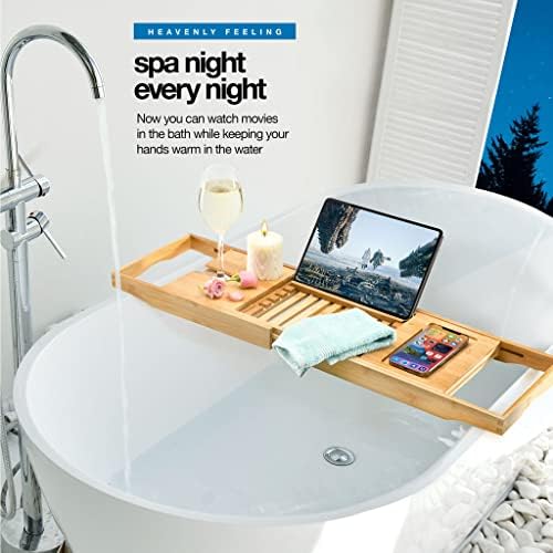 Luxury Bathtub Tray Caddy - Foldable Waterproof Bath Tray & Bath Caddy - Wooden Tub Organizer & Holder for Wine, Book, Soap, Phone Luxury Gift For Men & Women - Expandable Size, Fits Most Tubs Home It - Image 8