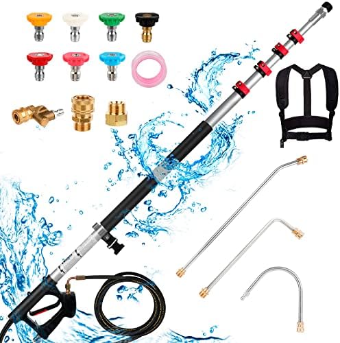 TaoTazon 24 FT Pressure Washer Extension Wand, Extension Pole for Pressure Washer with Gutter Extension, and 7 Spray Nozzle Tips for Roof Fence Window Washing Gutter Cleaner