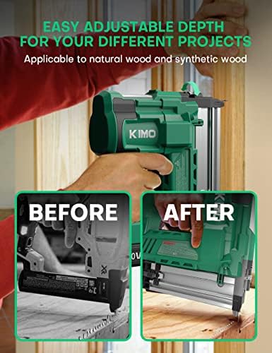 KIMO 18 Gauge Nail Gun Battery Powered w/ 2 X 2.0 Battery & Charger, 2 in 1 Cordless Brad Nailer/Electric Stapler, Adjustable Depth, 18GA Nailer/Staples for Upholstery, Home Improvement & Woodworking - Image 7