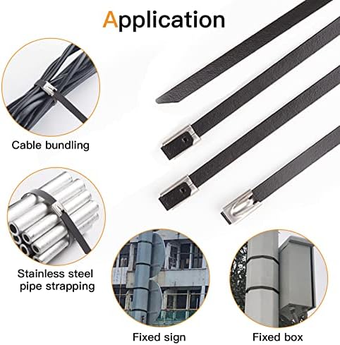 Helunsi 30 Pcs Metal Zip Ties 11.8 Inches Stainless Steel Cable Ties, Heavy Duty Self Locking Multi-Purpose, Suitable for Fixed Indoor Outdoor Exhaust Wrap Farms Pipes Cables and Fence - Black 11.8" - Image 4