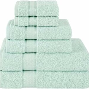 Dorlion Towels 6 Piece 100% Turkish Cotton Towel Set, 2 Bath Towels 2 Hand Towels 2 Washcloths, Soft Absorbent Towels for Bathroom and Kitchen, Mint Green