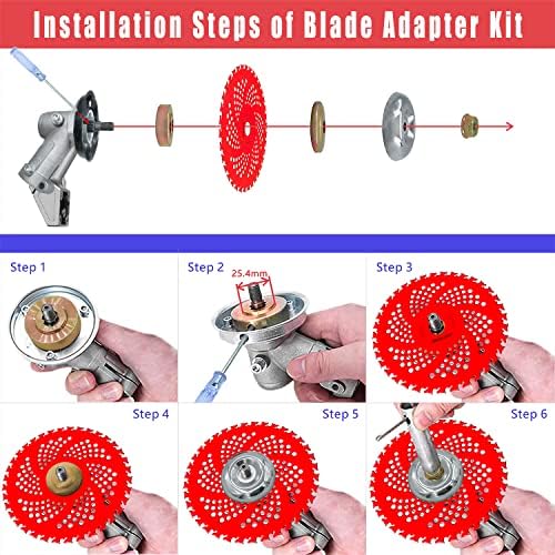 NeJesZoe 9" x 36Teeth Carbide Tip Blades Trimmer Cutter Brush Weed Eater Blade Compatible for Husqvarna, Stihl String Trimmer, Lawnmower (2 Blades&2 Pack Different Blade Adapter Kits) - Image 5