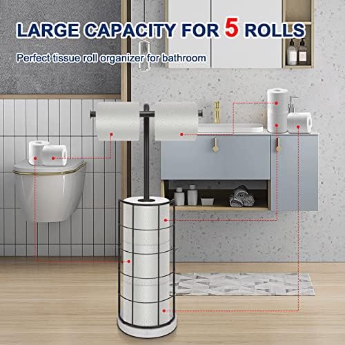 NearMoon Toilet Paper Holder Stand, Bath with 3 Rolls Tissue Storage-Metal Tissue Roll Holder Freestanding with Marble Base, Rustproof Toilet Roll Holder for Bathroom/Kitchen Countertop, Matte Black - Image 2