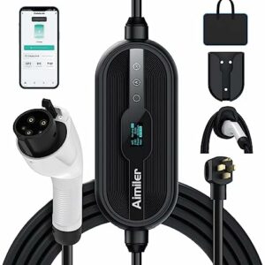 Aimiler Level 2 Electric Vehicle (EV) Charger(32Amp, 220V-240V, NEMA 14-50 Plug), 25ft Premium Cable, Portable Indoor/Outdoor EVSE SAE J1772 EV Car Charging Station w/Start Charge Timer, WiFi Enabled