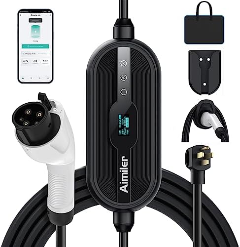 Aimiler Level 2 Electric Vehicle (EV) Charger(32Amp, 220V-240V, NEMA 14-50 Plug), 25ft Premium Cable, Portable Indoor/Outdoor EVSE SAE J1772 EV Car Charging Station w/Start Charge Timer, WiFi Enabled