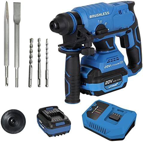 Weytoll Cordless Hammer Drill, 20V 4.0AH Lithium Heavy Duty Demolition Hammer SDS Plus Rotary Hammer, Point Chisel, Flat Chisel, Cordless Hammer Kit