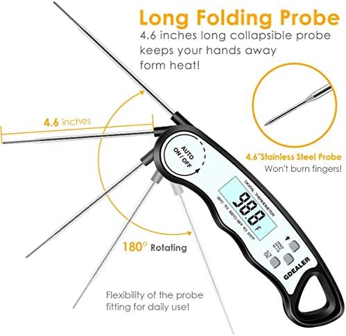 GDEALER DT6 Instant Read Meat Thermometer Waterproof Ultra Fast Digital Cooking Thermometer with Backlight & Calibration Food Thermometer for Kitchen BBQ Grill Smoker Oil Fry (Black White) - Image 5