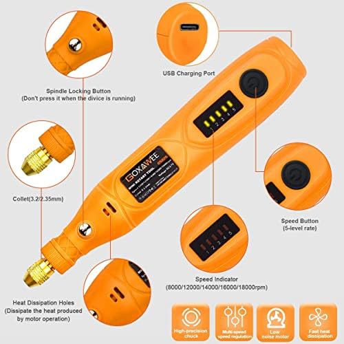 GOXAWEE Mini Cordless Rotary Tool with 105pcs Accessories, 5-Speed 18000rpm and USB Charging, Multi-Purpose Power Rotary Tool with 3.7V Li-ion Battery for Handmade Crafting and DIY Creations. - Image 3