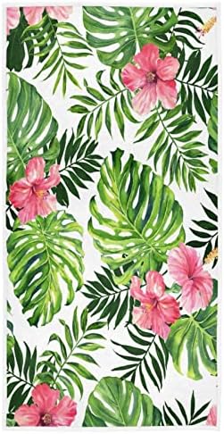 Wfrish Red Hibiscus Poppy Flowers Hand Towels Bath Shower Towels Tropical Palm Leaves Bathroom Towels Fingertip Kitchen Dish Guest Towel Highly Absorbent Soft Home for Hand Face Gym Spa 16 X 30 in
