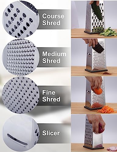 Cheese Grater, Box Grater for Cheese Stainless steel Vegetable Slicer Food Shredder 4-Sided Convenience Gadgets for kitchen - Image 3