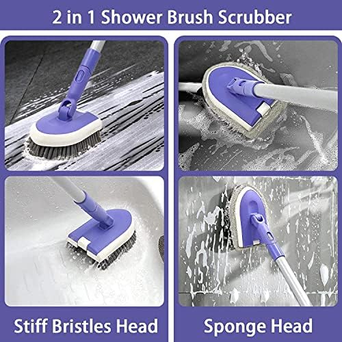 Shower Scrubber Cleaning Brush with 46.8 Inches Long Handle, ZUBULUN 2 in 1 Tub and Tile Scrubber with 2 Non-Scratch Scrub Brush Replacement for Bathroom, Wall, Kitchen, Bathtub, Floor - Image 6