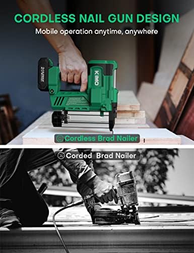 KIMO 18 Gauge Nail Gun Battery Powered w/ 2 X 2.0 Battery & Charger, 2 in 1 Cordless Brad Nailer/Electric Stapler, Adjustable Depth, 18GA Nailer/Staples for Upholstery, Home Improvement & Woodworking - Image 3