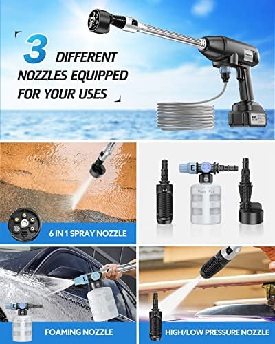 Aihand Cordless Pressure Washer, 652PSI Portable Power Cleaner with Rechargeable 4.0Ah Battery 6-in-1 Nozzle, Handheld High-Pressure Car Washer Gun for Home/Floor Cleaning & Watering, Charger Included - Image 4