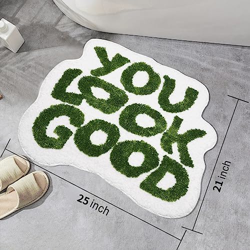JAYLUN Bath Mat You Look Good Bath Mat Bathroom Rugs Green Bathroom Rug Funny Bathroom Mat Cute Bath Mat Cool Rugs for Bedroom Absorbent Bath Mat Non Slip Mat (Green, 25x21 inch) - Image 4