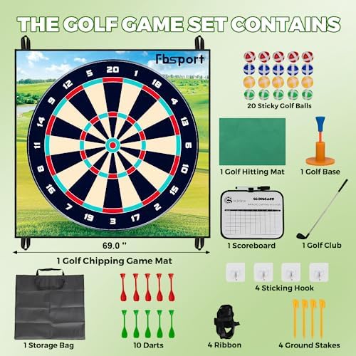 FBSPORT Golf Chipping Game with Sticky Balls and Darts, Chipping Golf Game Mat Indoor Outdoor Games, Golf Game Set for Children Over 3 Years Old and Adults (Includes Golf Clubs) - Image 6