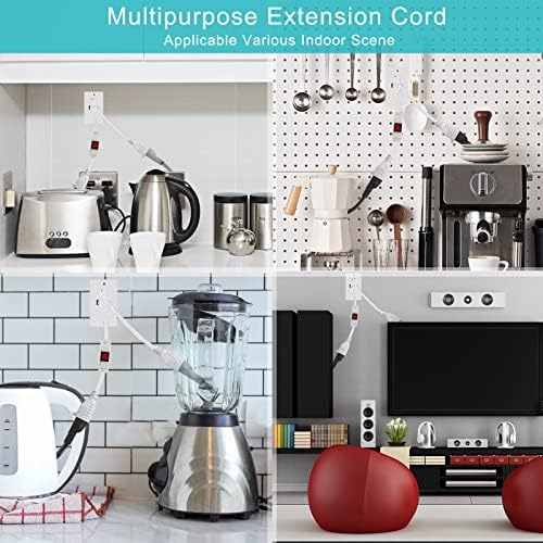 Short Power Extension Cord with On Off Switch - 2FT Flat Plug Short 3Prong Extension Cord with Inline Switch Waterproof, 1875W Heavy Duty White SJTW 14AWG Grounded 15A AC Electrical Extension Cord - Image 8