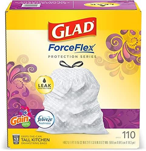 GLAD ForceFlex Tall Kitchen Drawstring Trash Bags, 13 Gallon White Trash Bag for Kitchen Trash Can, Gain Moonlight Breeze with Febreze Freshness and Leak Protection, 110 Count (Package May Vary) - Image 12