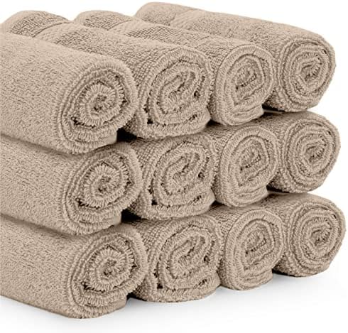 White Classic Luxury Washcloths for Bathroom-Hotel-Spa-Kitchen-Set - Circlet Egyptian Cotton - Highly Absorbent Hotel Quality Face Towels - Bulk Set of 12-13x13 Inch (Taupe) - Image 3