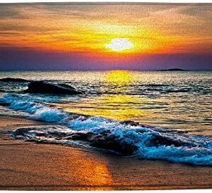 Ocean Beach Bath Mat Beach Sunrise Sunset Scene Ocean Waves Tropical Hawaiian Seaside Nature Landscape Bathroom Decor Rug Absorbent Doormat Kitchen Toilet Floor,18x30Inch
