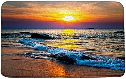 Ocean Beach Bath Mat Beach Sunrise Sunset Scene Ocean Waves Tropical Hawaiian Seaside Nature Landscape Bathroom Decor Rug Absorbent Doormat Kitchen Toilet Floor,18x30Inch