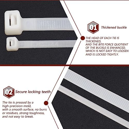 8 Inch White/Clear Zip Ties, hight Strength, UV Resistant Strong Nylon Cable Ties,Wire Ties Wraps for Craft Cable Management for Home Office Garden Fence Garage Indoor Outdoor 500 pack - Image 3