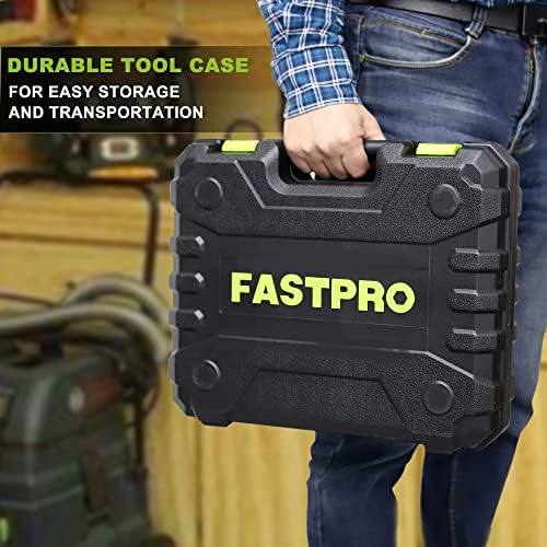 FASTPRO 177-Piece 20V Cordless Lithium-ion Drill Driver and Home Tool Set, Household Repairing Tool Kit with Drill in Tool Storage Case, Green - Image 7