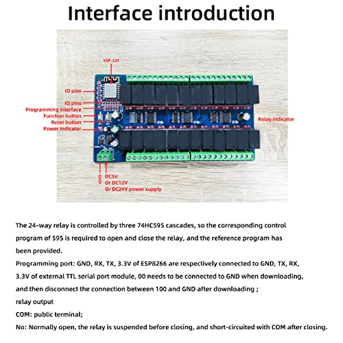 Relay Board, 24 Channel Relay Module ESP8266 10A AC 250V Load Programmable Key Easy Installation for Home (DC12V) - Image 3