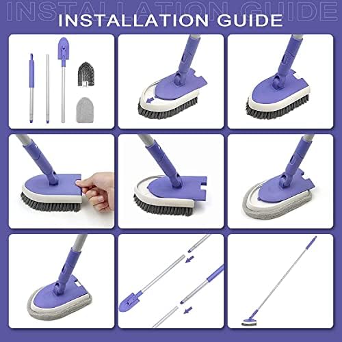 Shower Scrubber Cleaning Brush with 46.8 Inches Long Handle, ZUBULUN 2 in 1 Tub and Tile Scrubber with 2 Non-Scratch Scrub Brush Replacement for Bathroom, Wall, Kitchen, Bathtub, Floor - Image 4