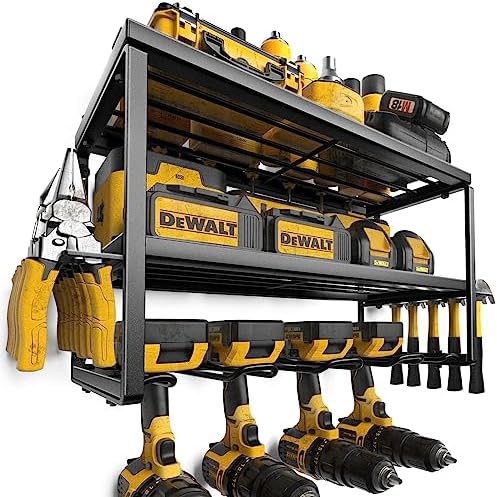 Power Tool Organizer with Charging Station, Drill Holder Wall Mount, Garage Storage Rack for Handheld, Metal Tool Shelf, Utility Rack for Cordless Drill & Power Tools, Gifts for Father's Day
