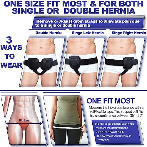 Hernia Belts for Men Inguinal - Single/Double Inguinal Hernia Support for Men/Women to Keep Inguinal/Groin Hernia from Protruding, 35"-50" Hernia Truss for Pain Relief Recovery, Adjustable & Removable - Image 2