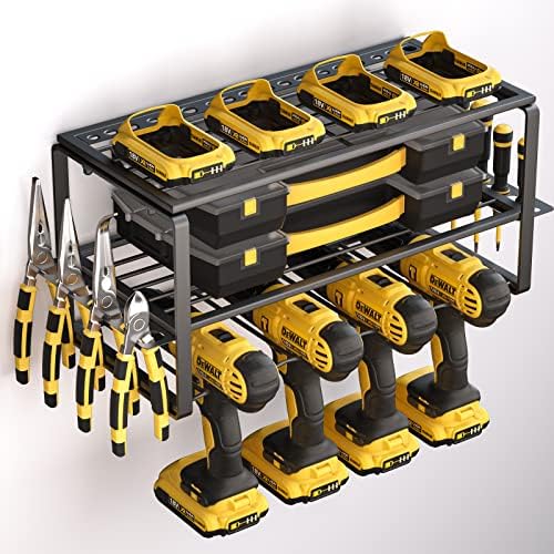 FUHUIM Power Tool Organizer, Drill Holder Wall Mount, Cordless Drill Storage Rack, Heavy Duty Metal Drill Charging Station, Floating Tool Shelf for Power Tools, Cordless Drill Storage - Image 2