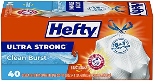 Hefty Ultra Strong Tall Kitchen Trash Bags, Clean Burst Scent, 13 Gallon, 40 Count