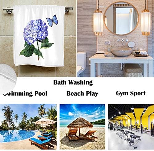 Blue Hydrangea Butterfly Hand Towels 16x30 in Spring Summer Watercolor Floral Purple Flower Bathroom Towel Small Bath Towel Kitchen Dish Guest Towel Decorations for Hand Face Gym Spa Bathroom - Image 2