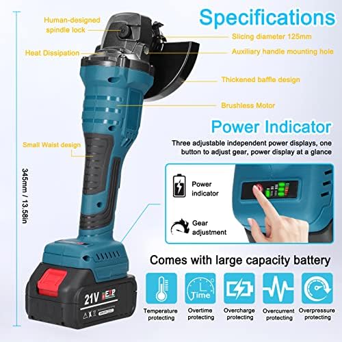 Weytoll Brushless Angle Grinder Electric Grinding Tool Lithium Cutter Utility Power Tool 21V 125mm M14 Angle Grinder For Cutting Polished Tile Wood Stone Steel - Image 5