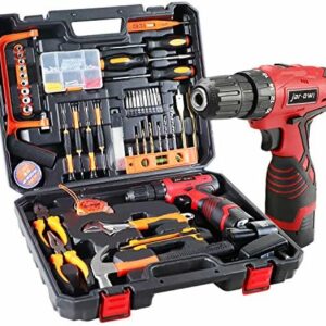 108 Piece Power Tool Combo Kits with 16.8V Cordless Drill, Household Tools Set with DIY Hand Tool Kits for Professional Garden Office Home Repair Maintain-Black/Red