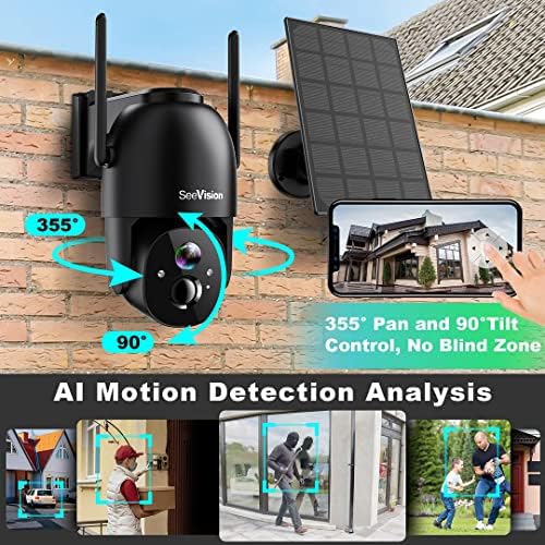 Solar Security Cameras Wireless Outdoor, SeeVision 2K Battery Powered PTZ WiFi 3MP Security Camera for Home with Spotlight, PIR Motion Detection,Siren, Color Night Vision, 2-Way Talk, SD/Cloud Storage - Image 3