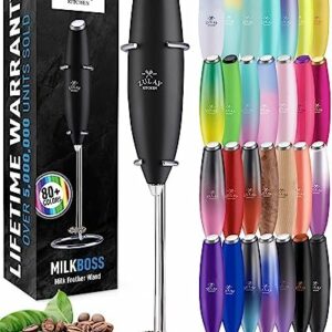 Zulay Powerful Milk Frother Handheld Foam Maker for Lattes - Whisk Drink Mixer for Coffee, Mini Foamer for Cappuccino, Frappe, Matcha, Hot Chocolate by Milk Boss (Black)