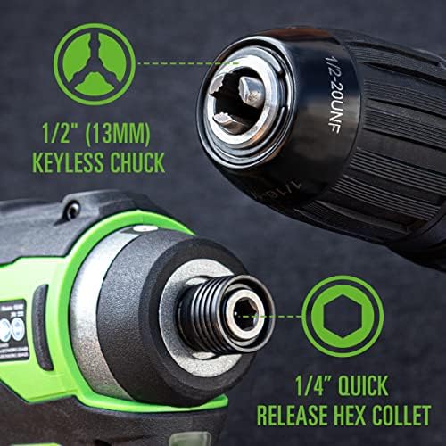 Greenworks 24V Brushless Cordless Drill Impact Driver Combo kit, 1/2”Drill & 1/4”Hex Impact Driver Power Tool Kit, Included 2 Batteries, 1 Charger, 8 pcs Bit Set & Bag - Image 5